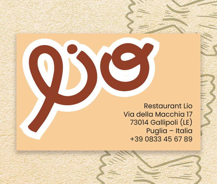 mock up d'une carte de visite avec un logo une adresse fictive et une illustration de pâte derrière