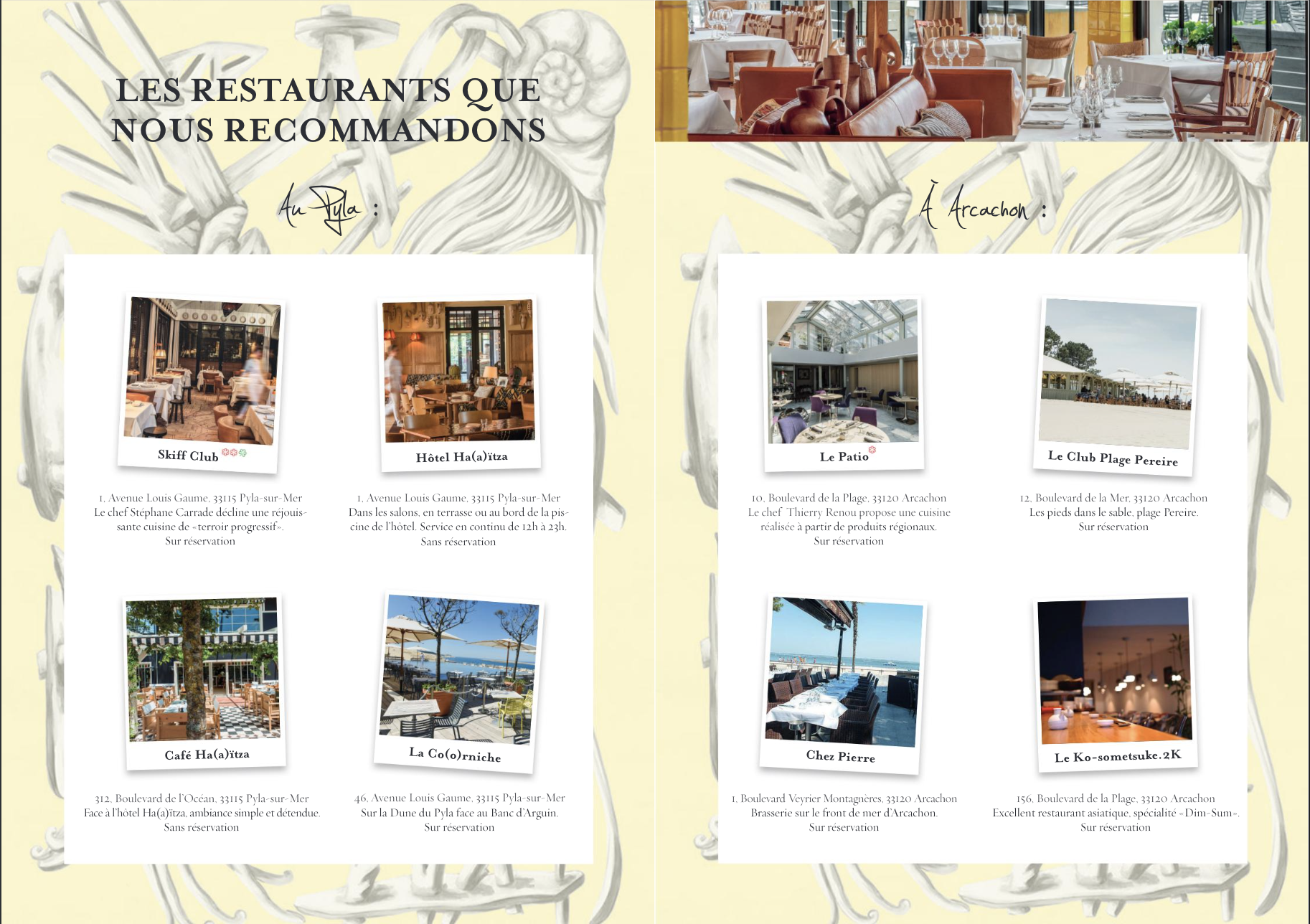Page du livre de conciergerie autour de l'hôtel concernant les restaurants à proximité