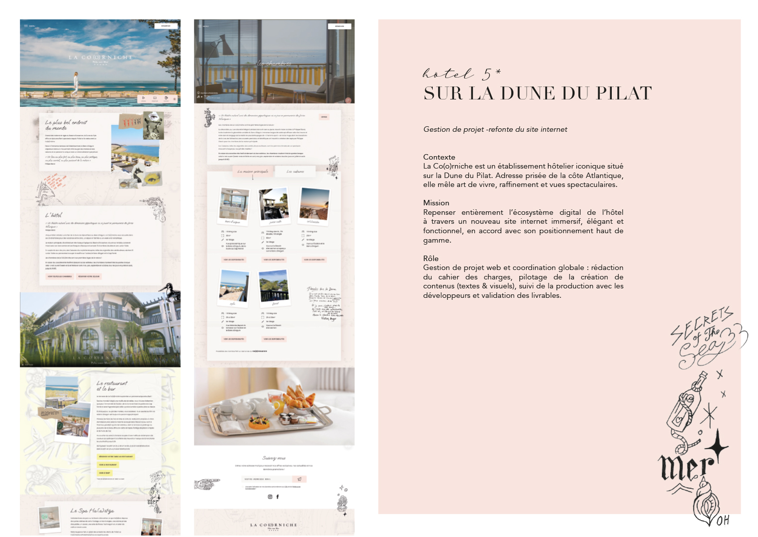 Page portfolio du site internet d'un hôtel 5 étoiles et restaurant